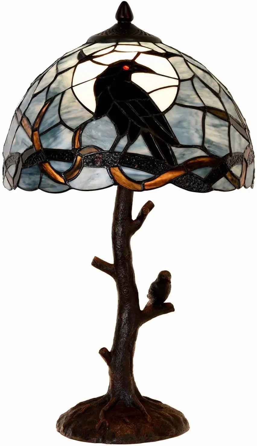 Raven Moonlight Stained Glass Table Lamp