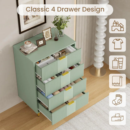 Fluted Dresser for Bedroom with 4 Drawers, 36.85" Tall with Metal Handle