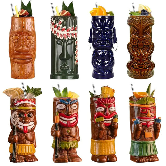 Tiki Mugs Set Of 8 Exotic Frosted Mug With 8 pack Straws