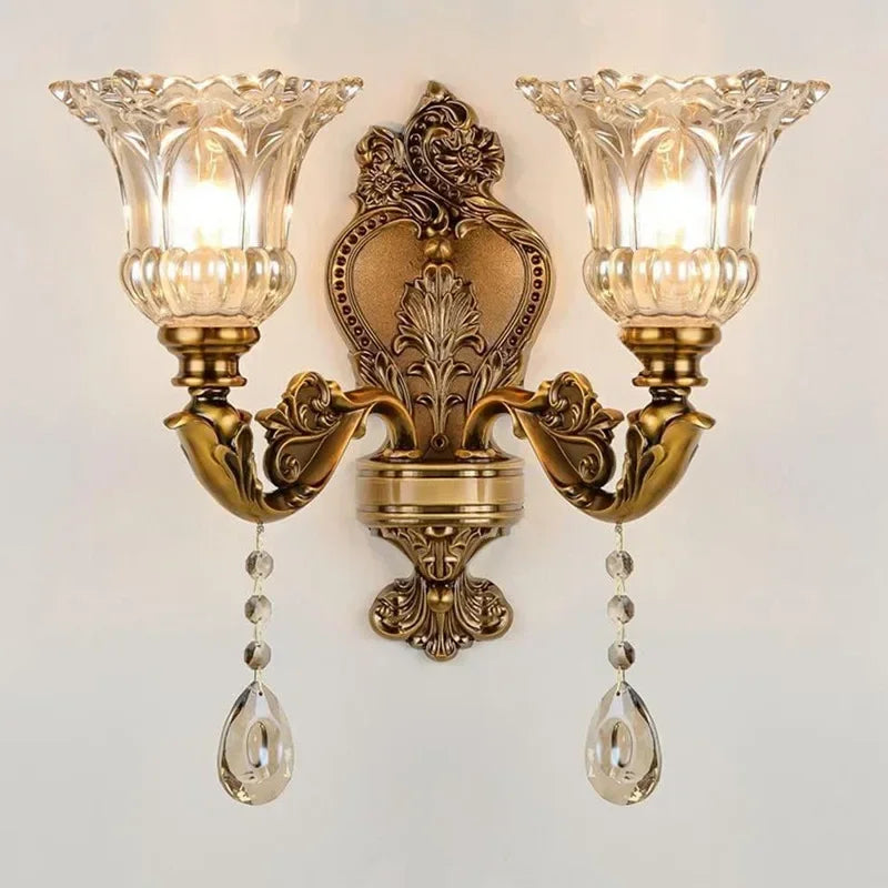 2025 New European Style Retro Crystal Glass Wall Lamp