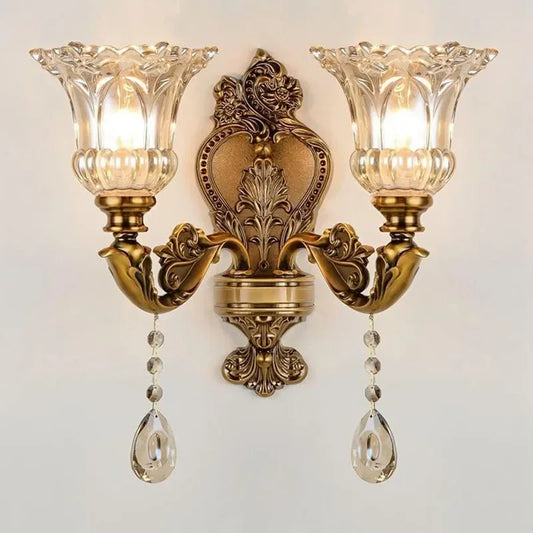 2025 New European Style Retro Crystal Glass Wall Lamp