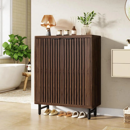 6-Tier Bathroom Floor Cabinet with 2 Shutter Doors