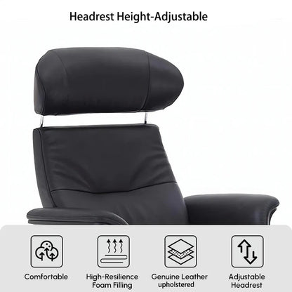 Modern Reclining Swivel Lounge Chair Walnut Black Genuine leather Ottoman include
