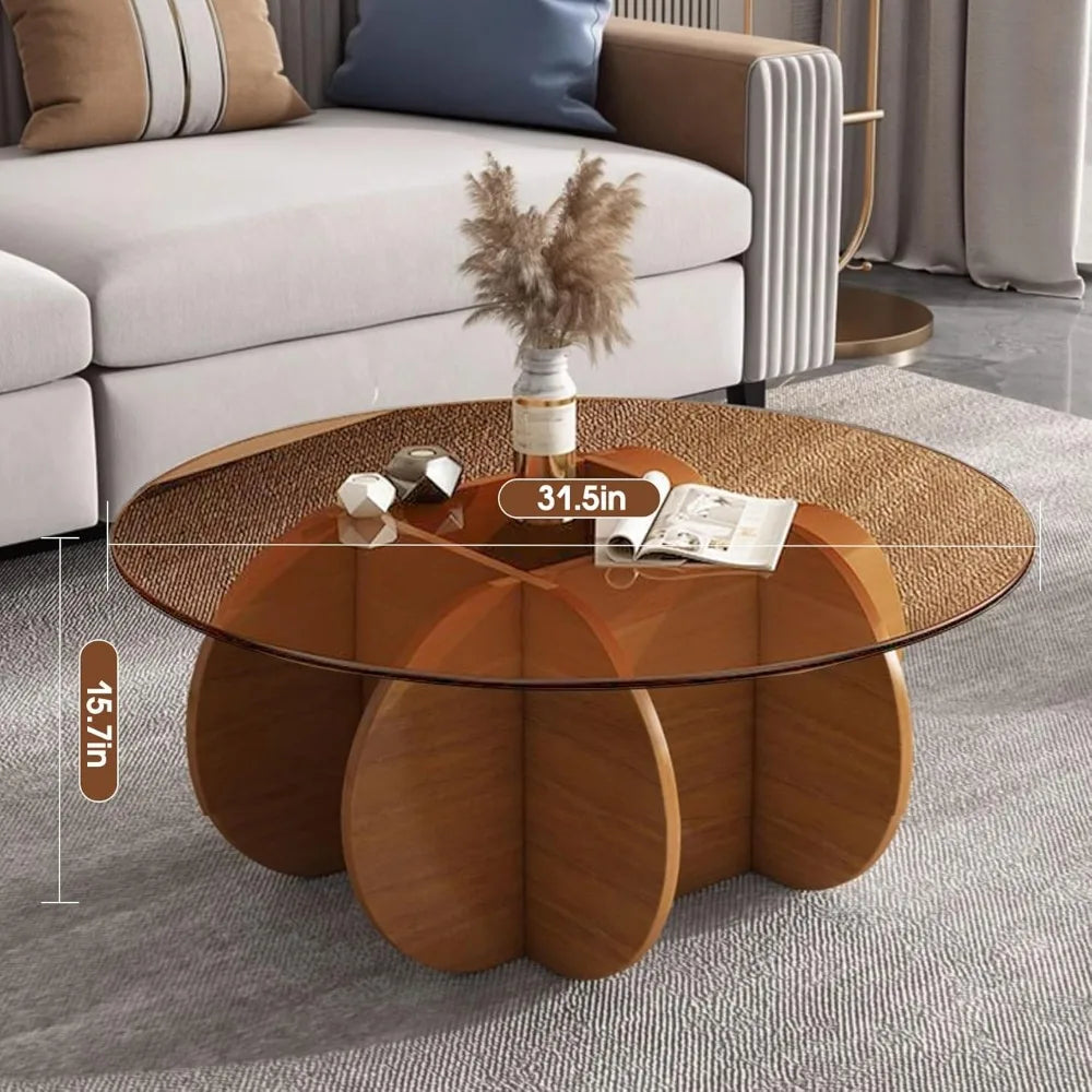 Modern Round Coffee Table with Solid Wood Legs, 31.5''