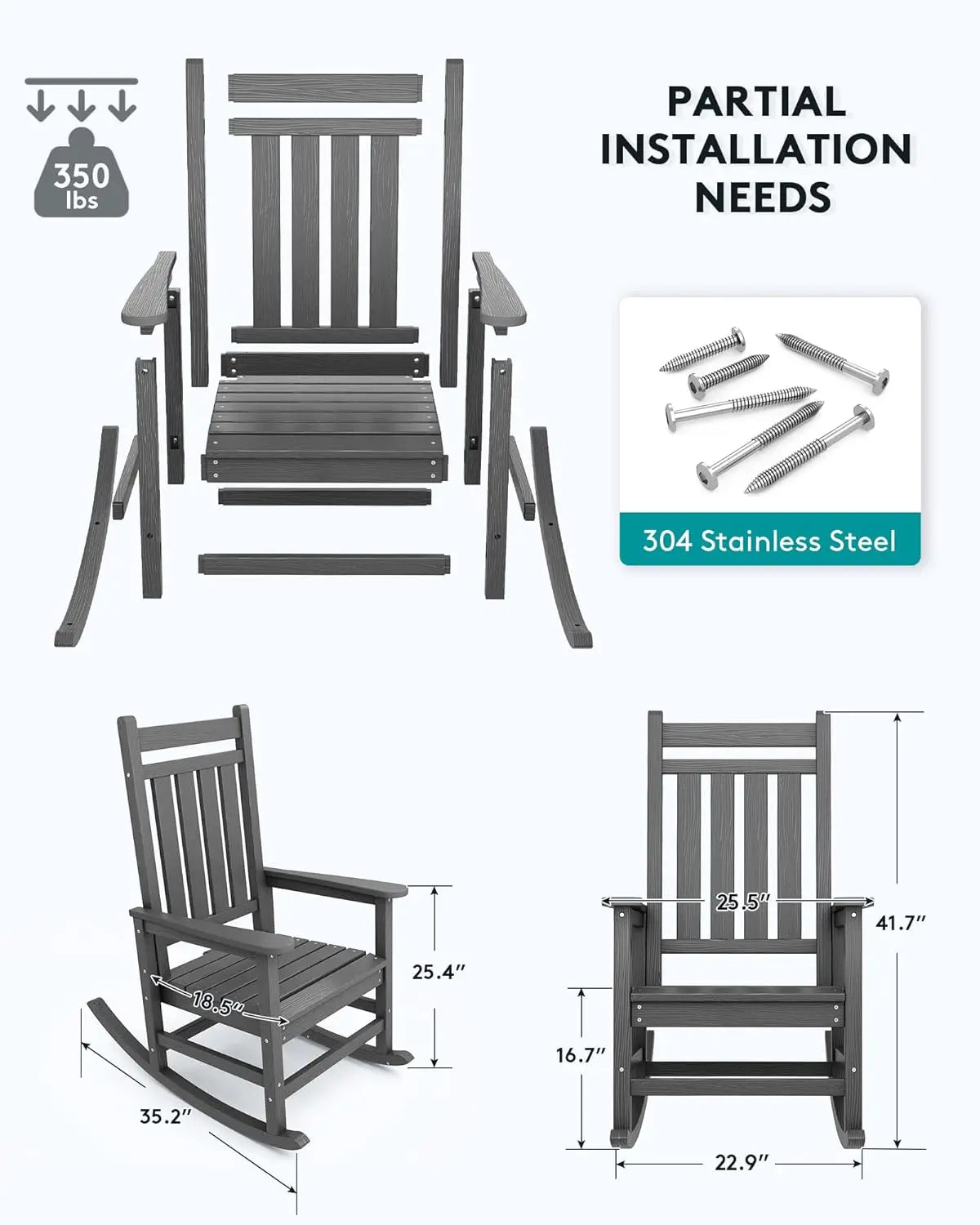Outdoor Rocking Chair Set of 2, HDPE Rocking Chairs for Adult