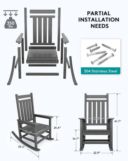 Outdoor Rocking Chair Set of 2, HDPE Rocking Chairs for Adult