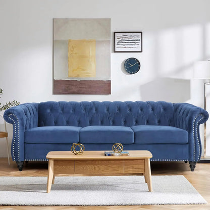 Roll Arm Classic Tufted Chesterfield Settee Velvet Sofa with Channel