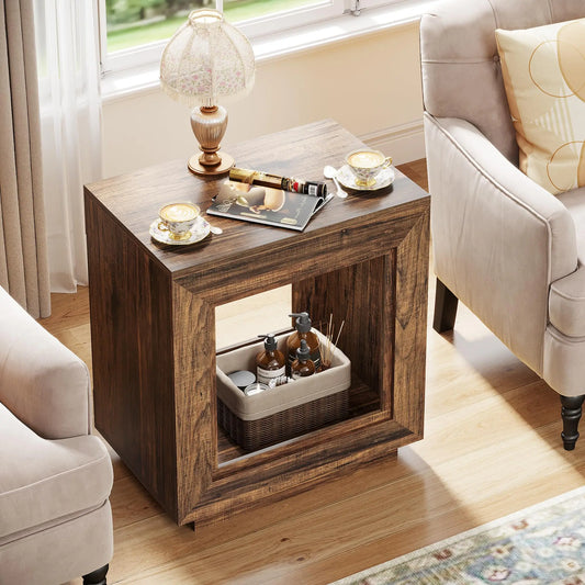 2 Tiered Square Side Table with Storage Shelf