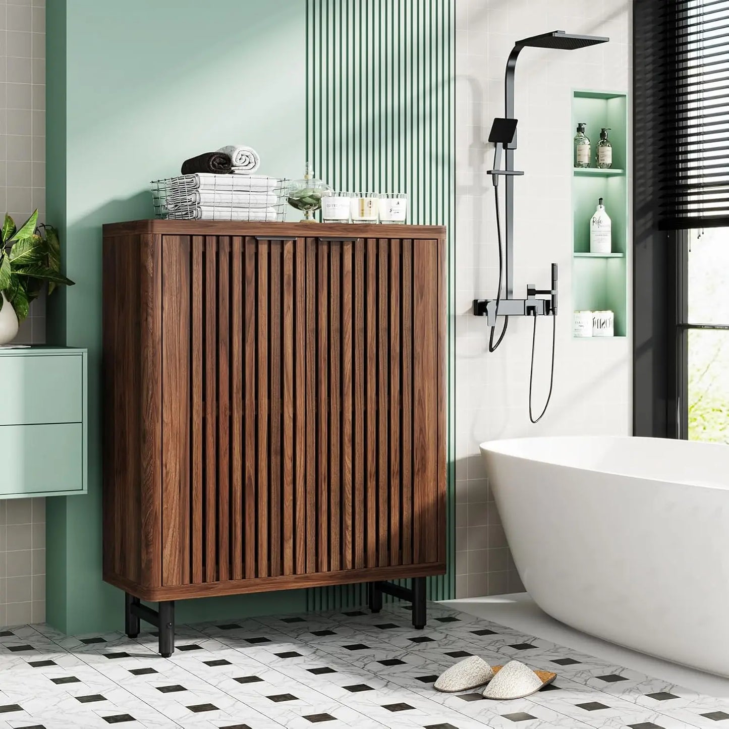 6-Tier Bathroom Floor Cabinet with 2 Shutter Doors